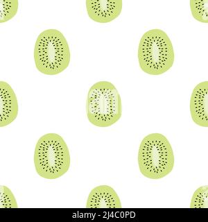 Half sliced green kiwi fruit isolated on white background is in Seamless pattern - vector illustration Stock Vector