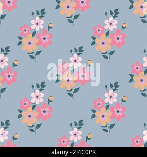 Colourful floral liberty style design isolated on Gray background is in Seamless pattern - vector illustration Stock Vector