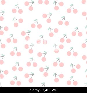 Hand Drawn Abstract pink cherries isolated on white background is in irregular repeatable Seamless pattern - vector illustration Stock Vector