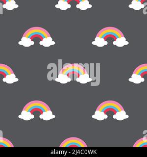 Winter colourful rainbow with white clouds isolated on Gray background is in Seamless pattern - vector illustration Stock Vector