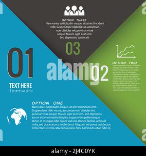 Business geometric infographic template with three options text and businessman globe graphs icons vector illustration Stock Vector