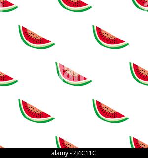 Half sliced colorful watermelon fruit isolated on white background is in Seamless pattern - vector illustration Stock Vector