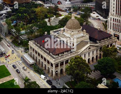 An aerial view of the old supreme court building in Central District in Hong Kong.
