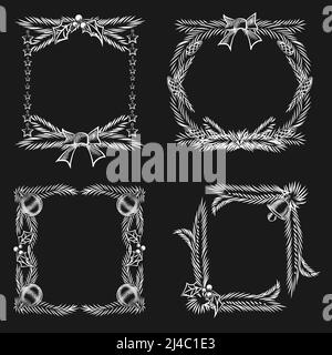 Chalkboard Christmas Ornament Frames Graphic Designs in Square and Round Style. Stock Vector