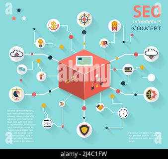 Colorful SEO Infographic Icon Concept with Various Option Outcomes Stock Vector