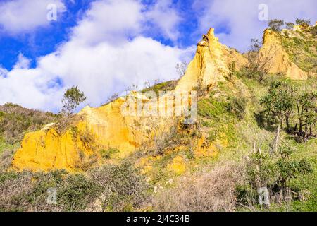 The Pinnacles are colourful sand dunes on the eastern coastline, along Seventy Five Mile Beach on Fraser Island, Queensland, Australia Stock Photo