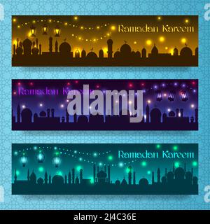 Banners for ramadan kareem and eid with night holiday arab city Stock Vector