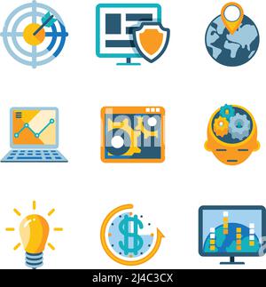 Colored Process Automation and Increase Efficiency Icons Isolated on White Background. Stock Vector