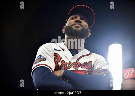 April 07, 2022: The MLB 2022 Opening Week logo is displayed below home  plate before the start of a MLB game between the Cincinnati Reds and  Atlanta Braves at Truist Park in