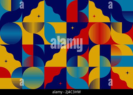 Retro Future Art inspired vector pattern artwork made with abstract geometric shapes and bold forms. Digital graphics design for poster, cover, art, p Stock Vector
