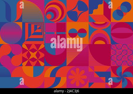 Abstract pattern graphics design inspired by modernism aesthetics arts made with bold geometric shapes and abstract figures for poster, cover, art, pr Stock Vector