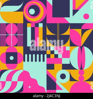 Retro Future Art inspired vector pattern artwork made with abstract geometric shapes and bold forms. Digital graphics design for poster, cover, art, p Stock Vector