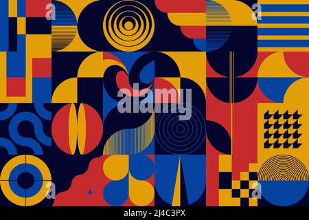 Abstract pattern graphics design inspired by modernism aesthetics arts made with bold geometric shapes and abstract figures for poster, cover, art, pr Stock Vector