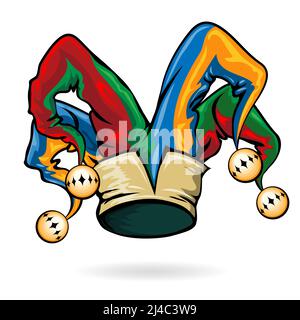 Colored jester hat with bells isolated on the white background. Vector illustration Stock Vector