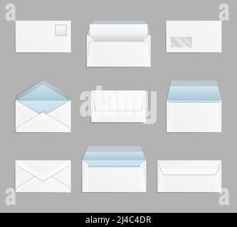 Closed and open envelopes set. Letter paper, mail and message, vector illustration Stock Vector