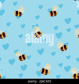 Seamless pattern with bees and hearts on white background Small wasp Seamless pattern with bees and hearts on white background Small wasp