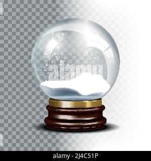 Christmas snow globe on checkered background. Magic ball with snowflake, shiny translucent, vector illustration Stock Vector