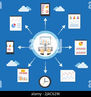 web programming and analytics graph in flat style vector illustration ...