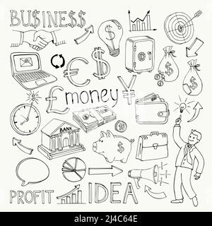 Business doodles, hand doodle vector illustration on white Stock Vector