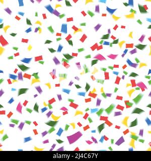 Vibrant seamless vector pattern of falling paper confetti in the colors of the rainbow or spectrum in a festive  party  or holiday concept such as New Stock Vector