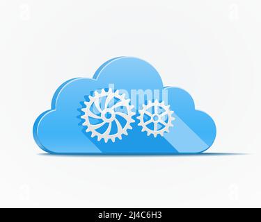 Blue cloud with gears or cog wheels depicting cloud computing  industry and mechanisation  vector illustration Stock Vector