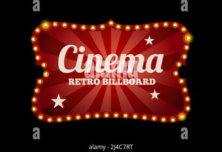 Cinema sign or billboard in retro style surrounded by neon lights on a dark background with text space Stock Vector