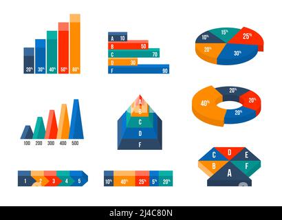 Charts, diagrams and graphs in modern isometric 3d flat style. Infographic presentation, design data finance, vector illustration Stock Vector