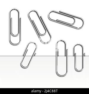 vector illustration of paperclip set isolated on white background and with shadow on paper Stock Vector