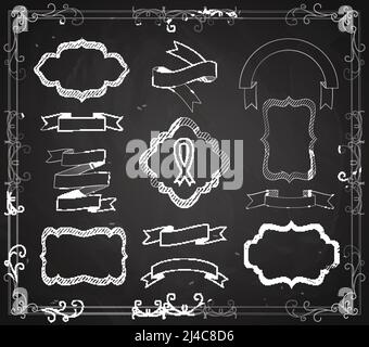 Vector Collection of Chalkboard Style Banners, Ribbons and Frames Stock Vector