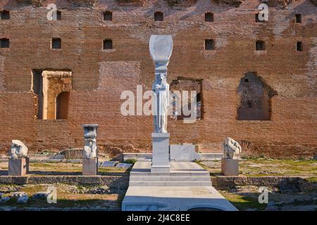 The large, marble sculpture of an Egyptian Goddess, with lion head. At the Red Basilica, Church in old Pergamon, now Bergama city, Turkey Stock Photo