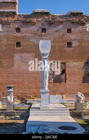 The large, marble sculpture of an Egyptian Goddess, with lion head. At the Red Basilica, Church in old Pergamon, now Bergama city, Turkey Stock Photo