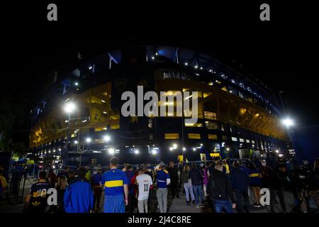 BUENOS AIRES, ARGENTINA - APRIL 3: A general view of the stadium of Boca Juniors as part of Copa de la Liga 2022 at Alberto J. Armando Stadium, La Bom Stock Photo
