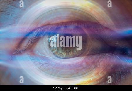 Close up of a Blue Human Eye with a 3d Overlay effect Stock Photo