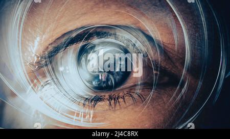 Close up of a Blue Human Eye with a 3d Overlay effect Stock Photo