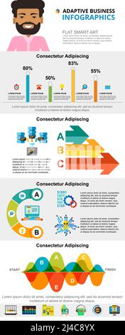 Technology and marketing concept infographic charts set. Business area and bar charts for presentation slide templates. For corporate report, advertis Stock Vector