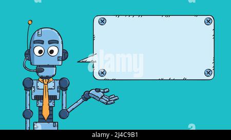Hand drawn vector of customer support AI chat bot with talking bubble Stock Vector