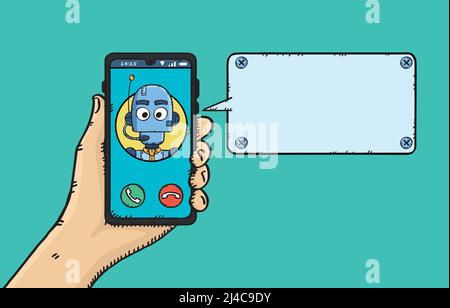 Hand drawn vector of conversation with customer support AI chat bot Stock Vector