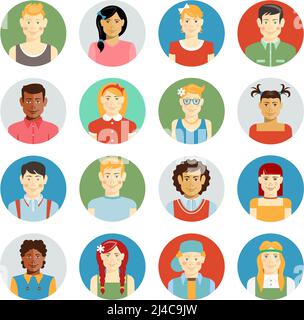 Colorful smiling children vector avatar set with multiracial children of diverse ethnicity  boys and girls  different hairstyles and clothing on round Stock Vector
