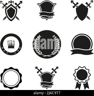 Black and White Vector Shield  Crowns and Emblems Icons. Used for Logos and Other Graphic Design. Stock Vector