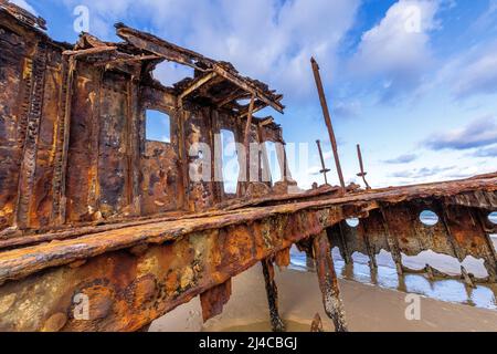Maheno shipwreck on the Eastern Beach on Fraser Island, Queensland, Australia Stock Photo