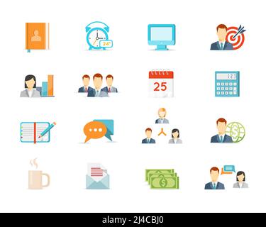 Time management icons set with charts analysis and optimization goals ...