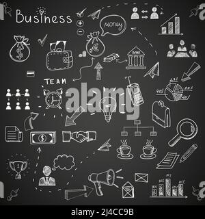 Business doodles, chalk on blackboard. Vector eps10 illustration Stock Vector