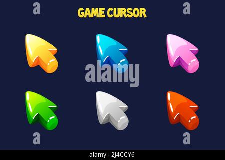 Game cursor, color arrows icons, mobile computer mouse Stock Vector