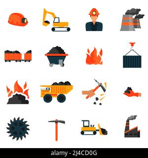 Coal mining factory industry icons set isolated vector illustration Stock Vector