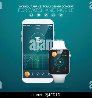 User interface design concept with web elements of workout application for mobile and clock devices isolated vector illustration Stock Vector