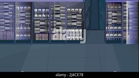 Data processing center. Server room, database, computer, nas. Information technology concept. Realistic vector illustration for topics like storage, I Stock Vector