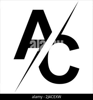 Letters A C ac logo separated diagonally by lightning strike a versus vs c ac Stock Vector