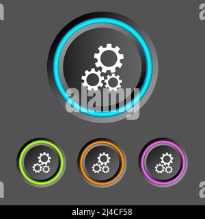 Abstract web infographics with round buttons colorful rings and gears icons on dark background isolated vector illustration Stock Vector