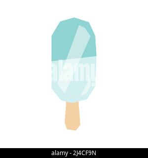 Blue cartoon low poly frozen ice cream. Fruit dessert on a wooden stick. Stock Vector