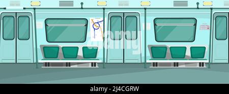 Subway vector illustration. Tube, underground, train, door, seat. Transportation concept. Can be used for topics like city transport, vehicle, railway Stock Vector